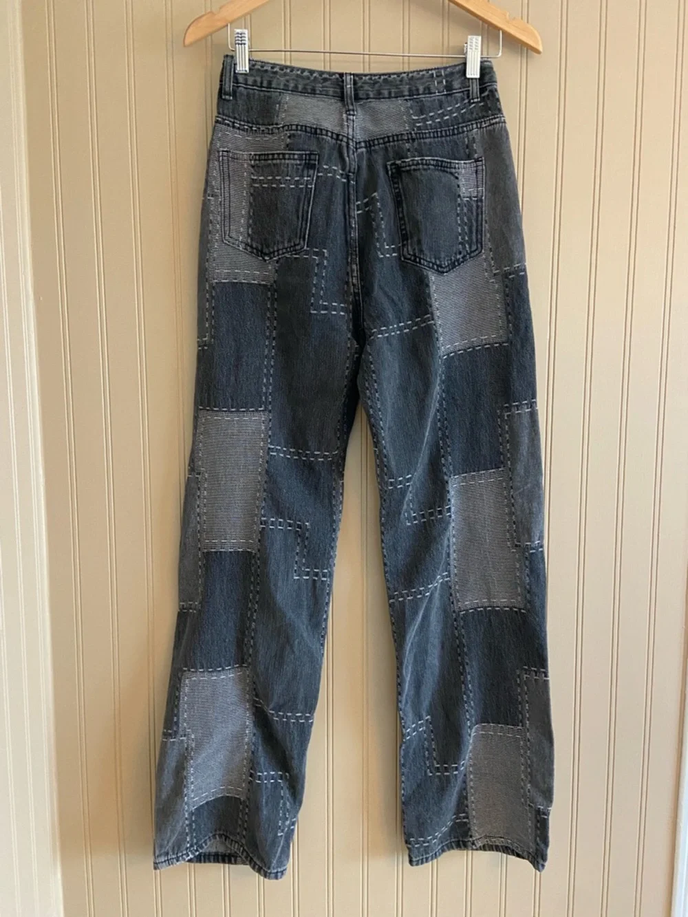 The Kript Super Soft Black Grey Patchwork Wide Leg Jeans Women’s Small 28 - Picture 2 of 4